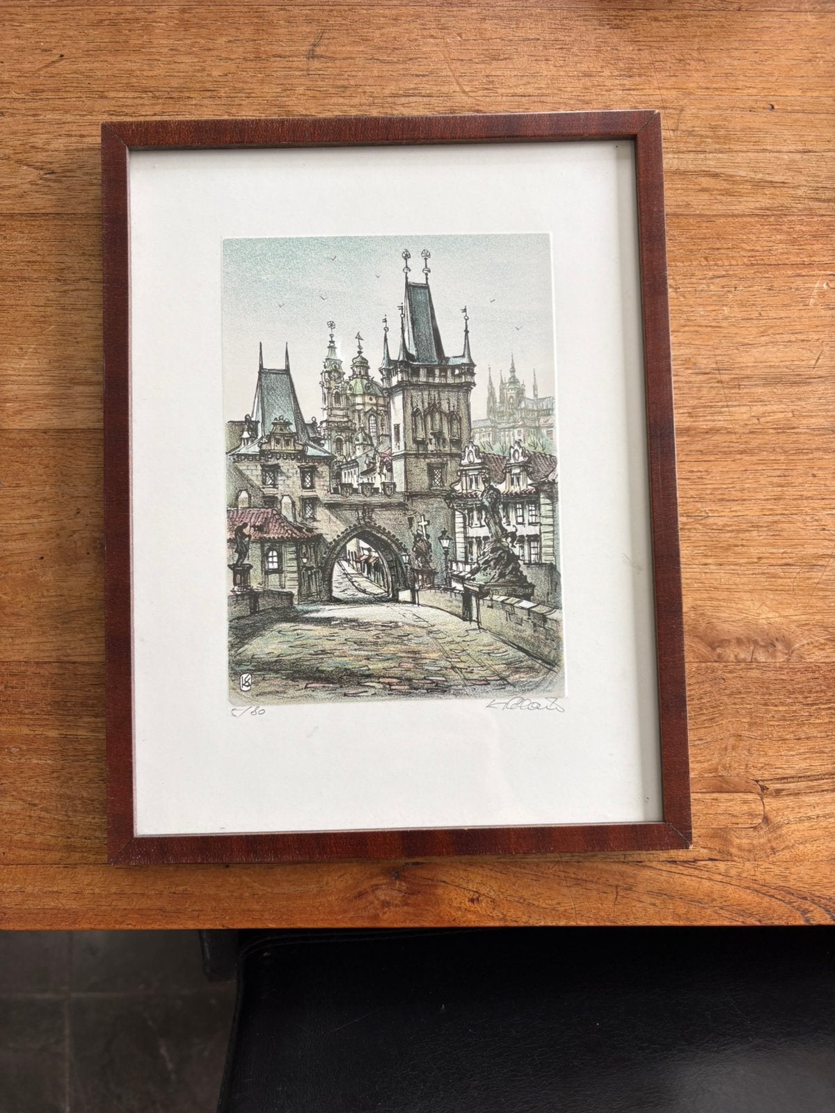 Prent Karelsbrug Praag, Antiek en Kunst, Kunst | Etsen en Gravures, Ophalen of Verzenden
