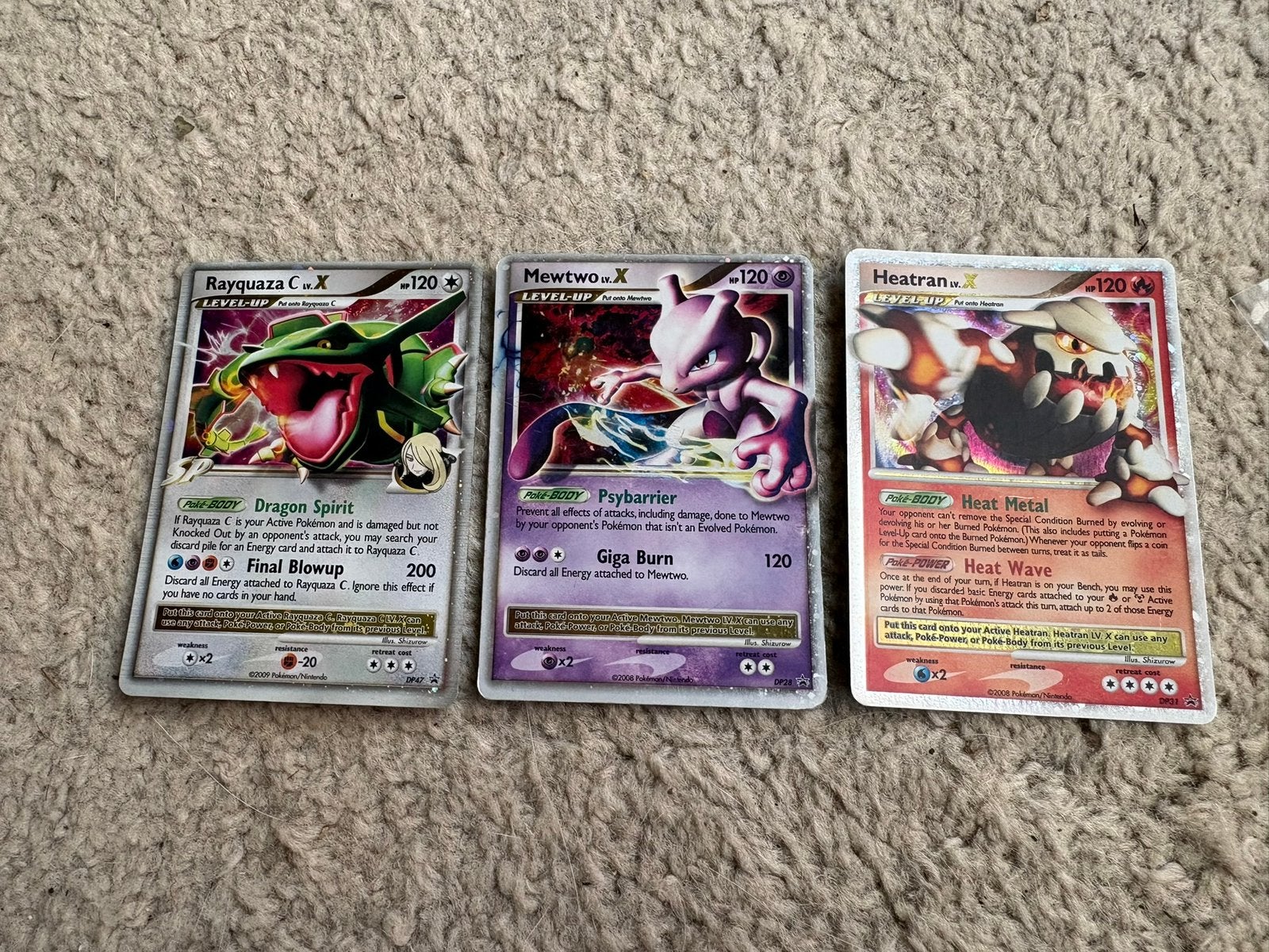 Pokémon lv X kaarten Rayuaza Mewtwo heatran DP47 DP28 DP31, Ophalen of Verzenden, Zo goed als nieuw