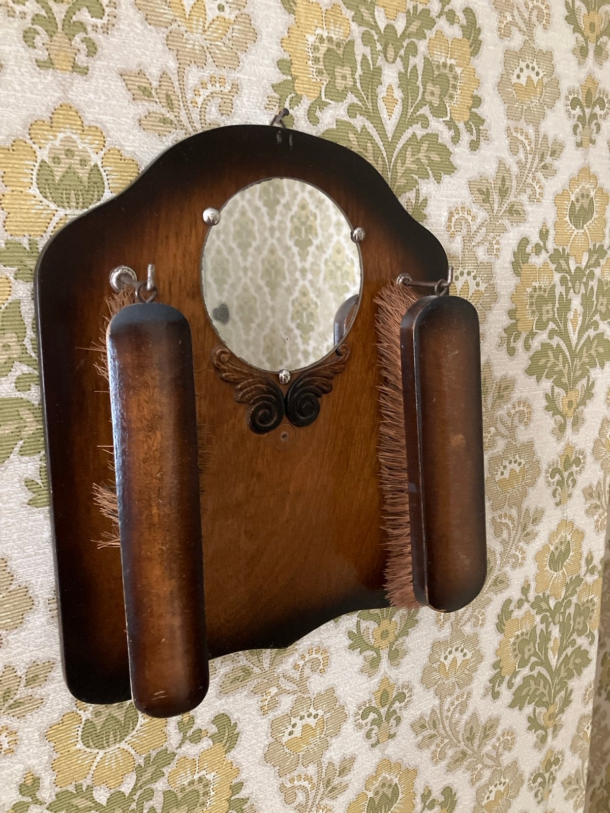 Vintage schoenpoetsset met spiegel en borstels, Ophalen