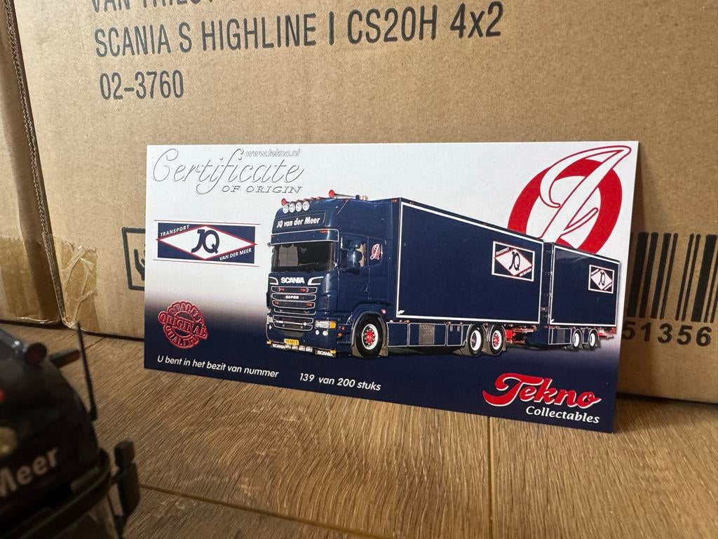 Tekno JQ van der Meer Scania met wipkar schaal 1:50, Hobby en Vrije tijd, Modelauto's | 1:50, Ophalen of Verzenden, Gebruikt, Bus of Vrachtwagen