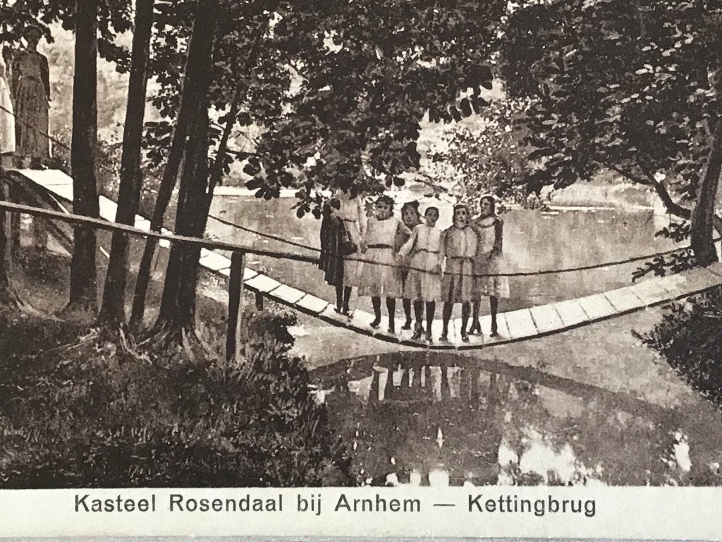Oude Ansicht Kasteel Rosendael bij Arnhem - Kettingbrug 1939, Verzamelen, Ophalen of Verzenden, 1920 tot 1940, Gelopen, Gelderland
