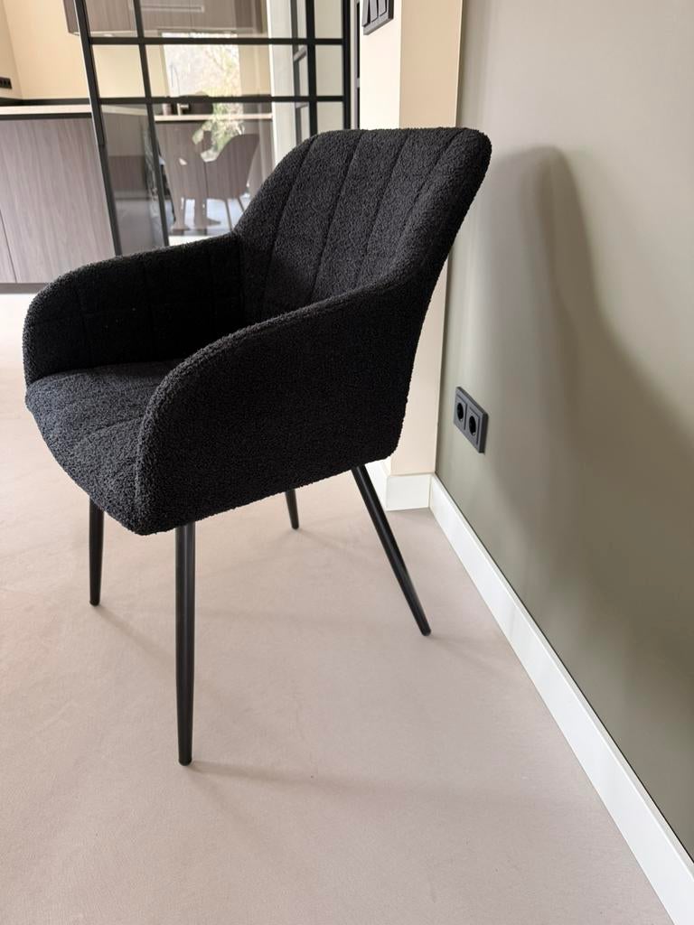 Nieuwe zwarte armstoel pluche teddy stof, Huis en Inrichting, Stoelen, Ophalen, Zwart, Zo goed als nieuw, Eén
