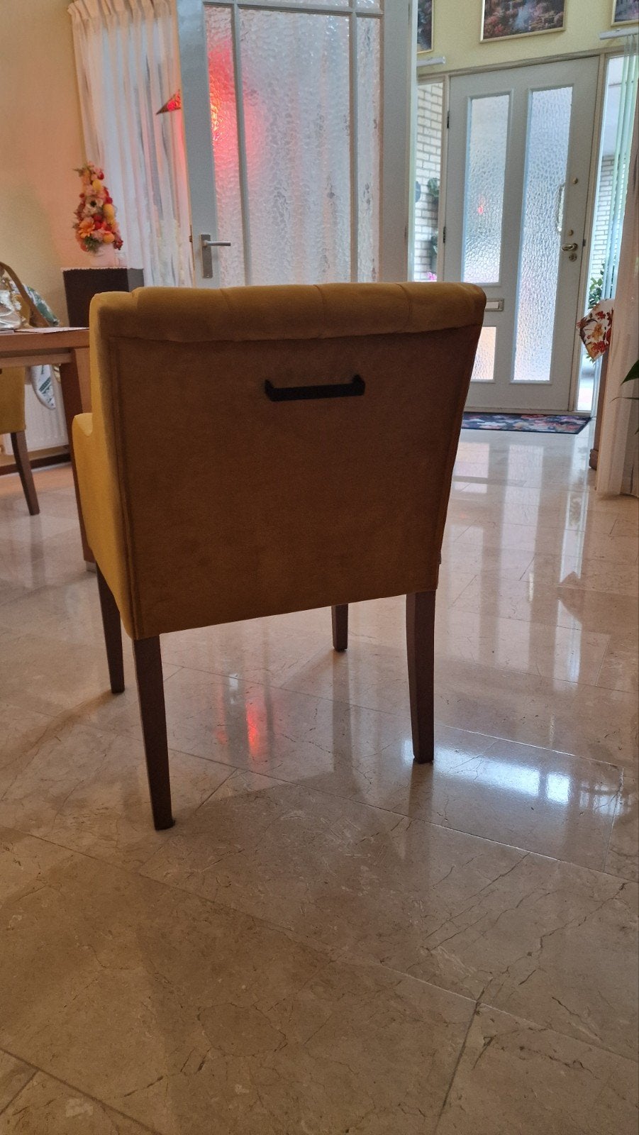 4 x  exclusieve stoelen okergeel velvet eetkamerstoelen, Huis en Inrichting, Stoelen, Overige kleuren, Ophalen of Verzenden, Zo goed als nieuw