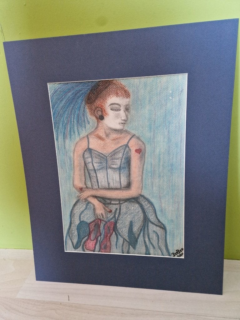 schilderij getekend in pastel, Figuren, Papier/karton, Ophalen of Verzenden, Pastel
