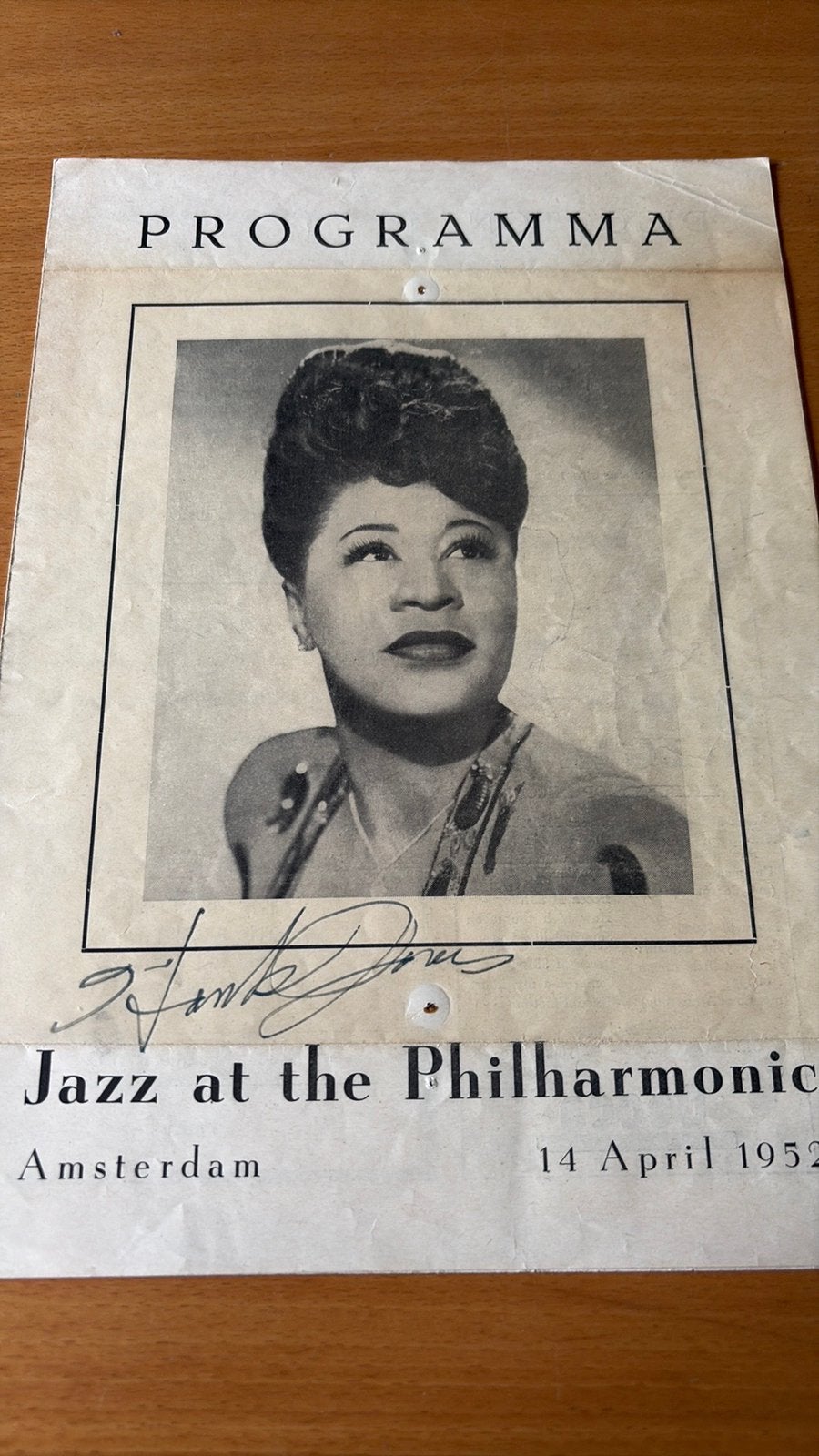 Ella Fitzgerald + 3 - Amsterdam 1952 signed concert program, Gebruikt, Ducoso, Ophalen of Verzenden, Foto of Kaart