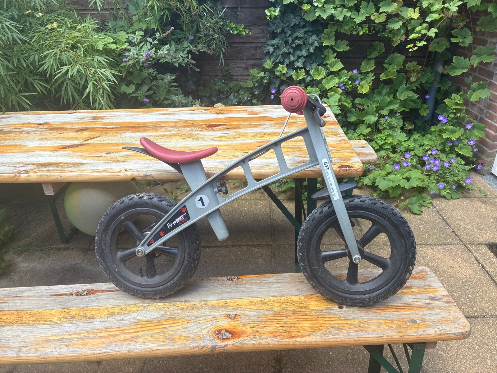 FirstBIKE loopfiets - Grijs met rode accenten, Fietsen en Brommers, Ophalen, Gebruikt, Minder dan 16 inch