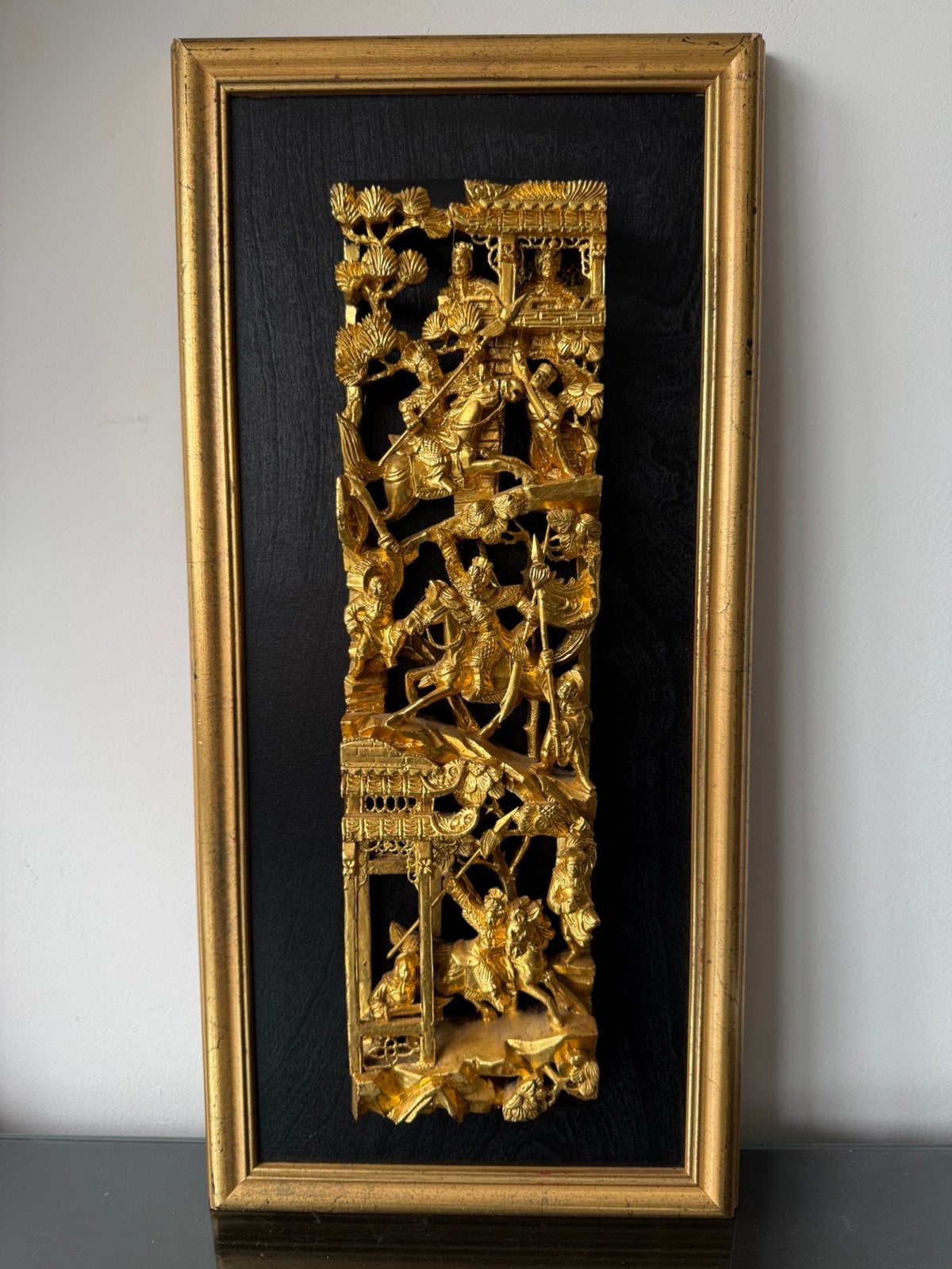 Antiek verguld Chinees houtsnijwerk, Houtsnijwerk, Handgemaakt, Hout, Goud