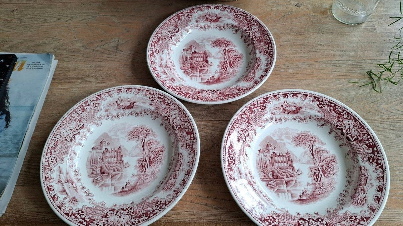 3 roze diepe borden 23,5cm royal sphinx regout cambridge, Ophalen of Verzenden