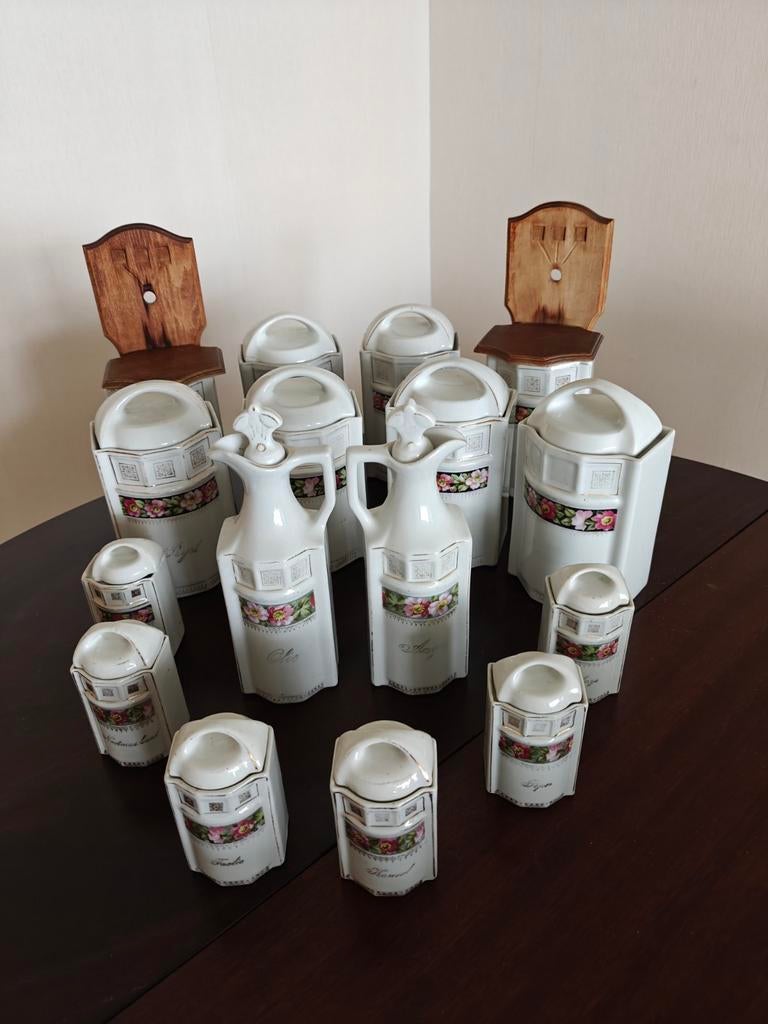 Antieke voorraadpotten van porselein, 16 stuks, Antiek en Kunst, Ophalen