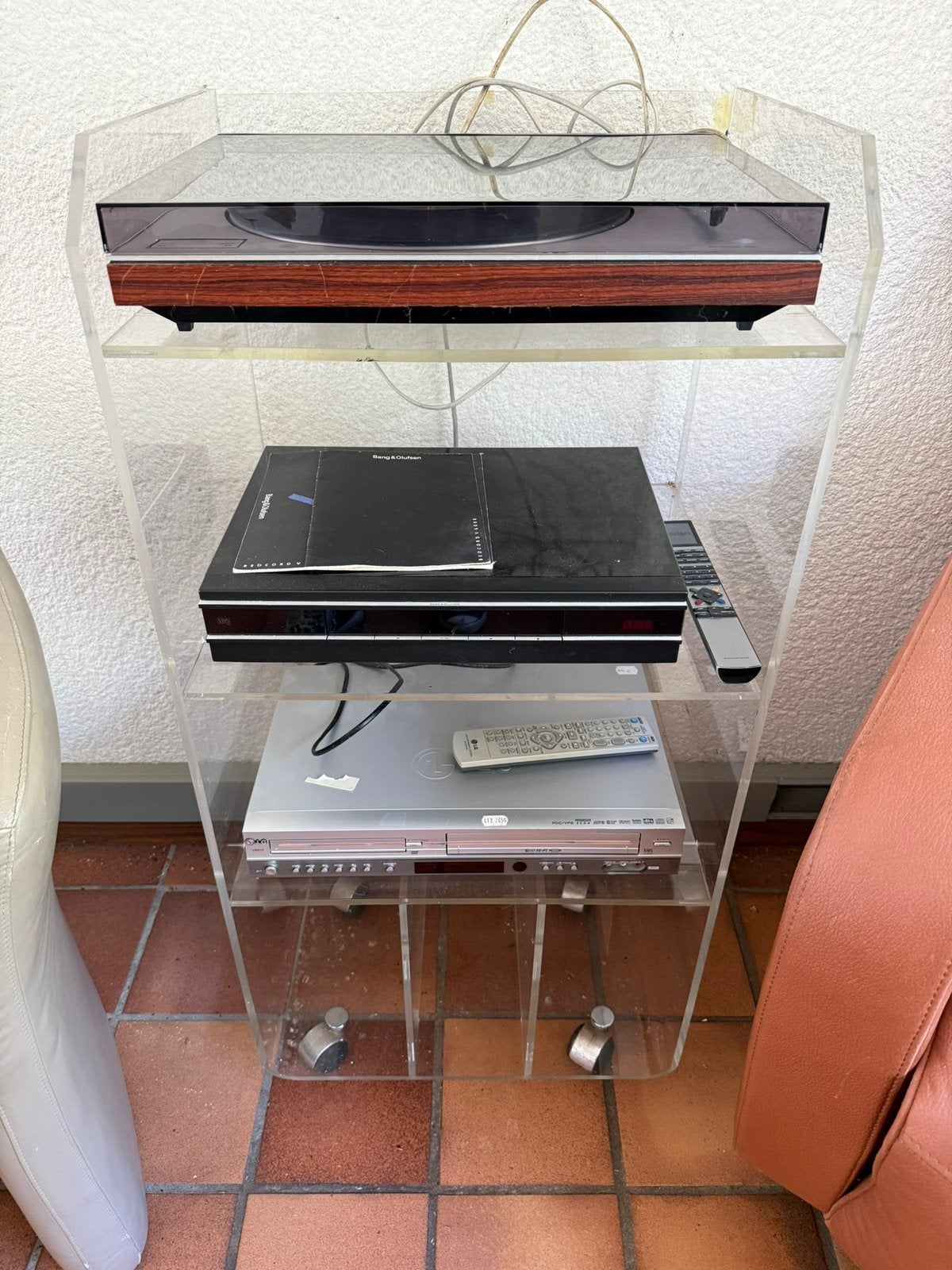 Retro vitrine stereo meubel transparant jaren 70/80, Ophalen, Gebruikt