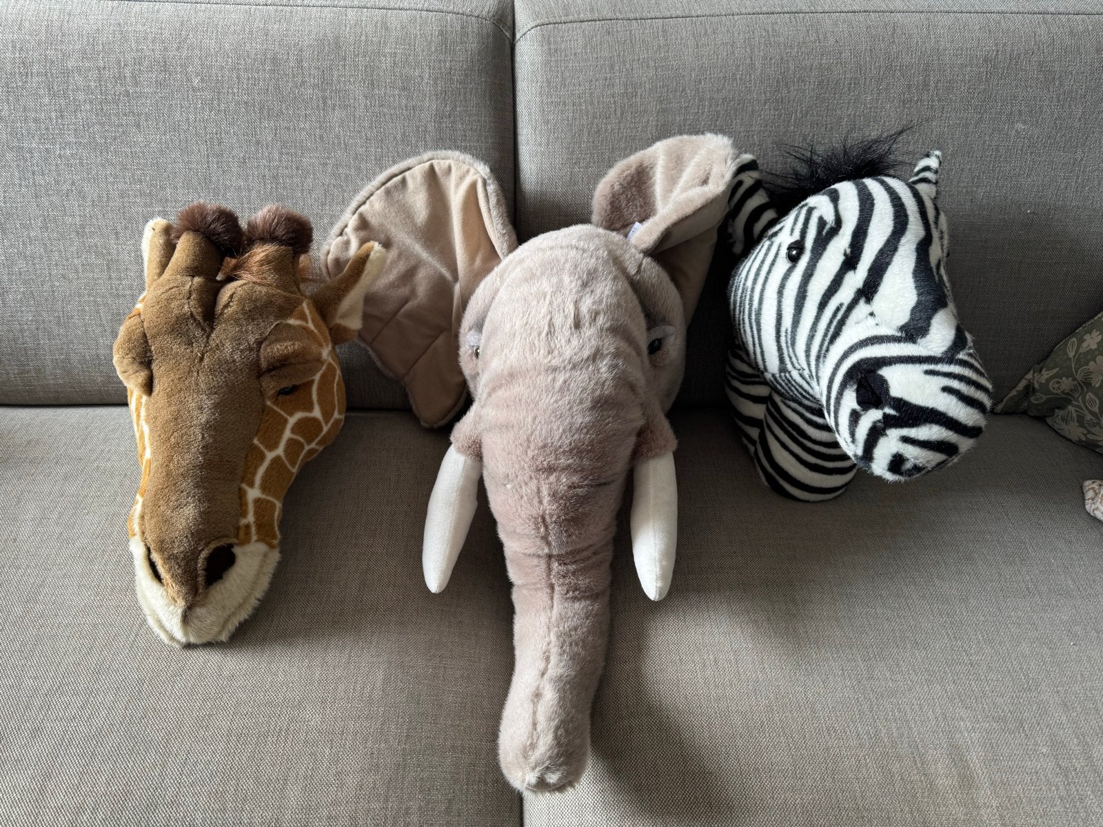 Dierenhoofd knuffels: Giraf, Olifant en Zebra, Gebruikt, Giraf, Ophalen of Verzenden, Middelgroot (20 tot 80 cm)