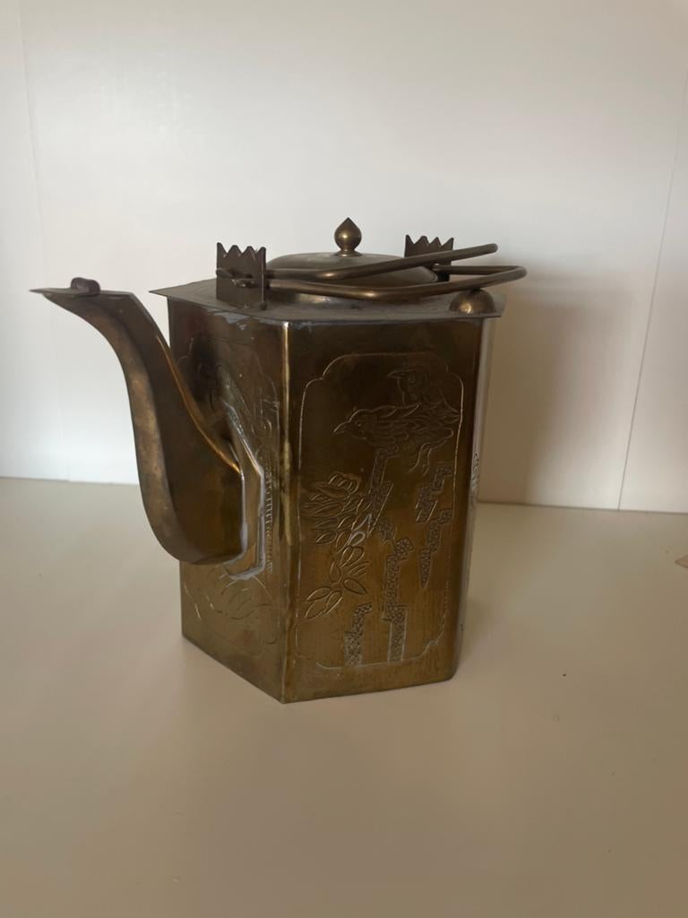 Oude chinese theepot van messing, Antiek en Kunst, Ophalen of Verzenden