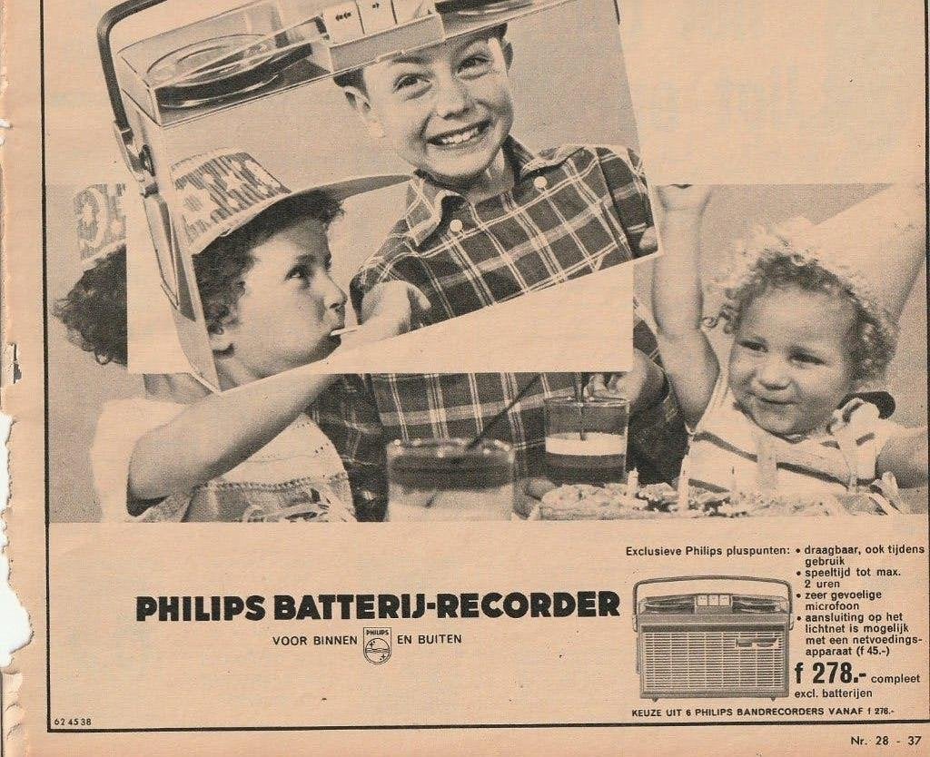 retro reclame 1962 Philips recorder jongetje meisje feestje, Verzenden, Overige typen