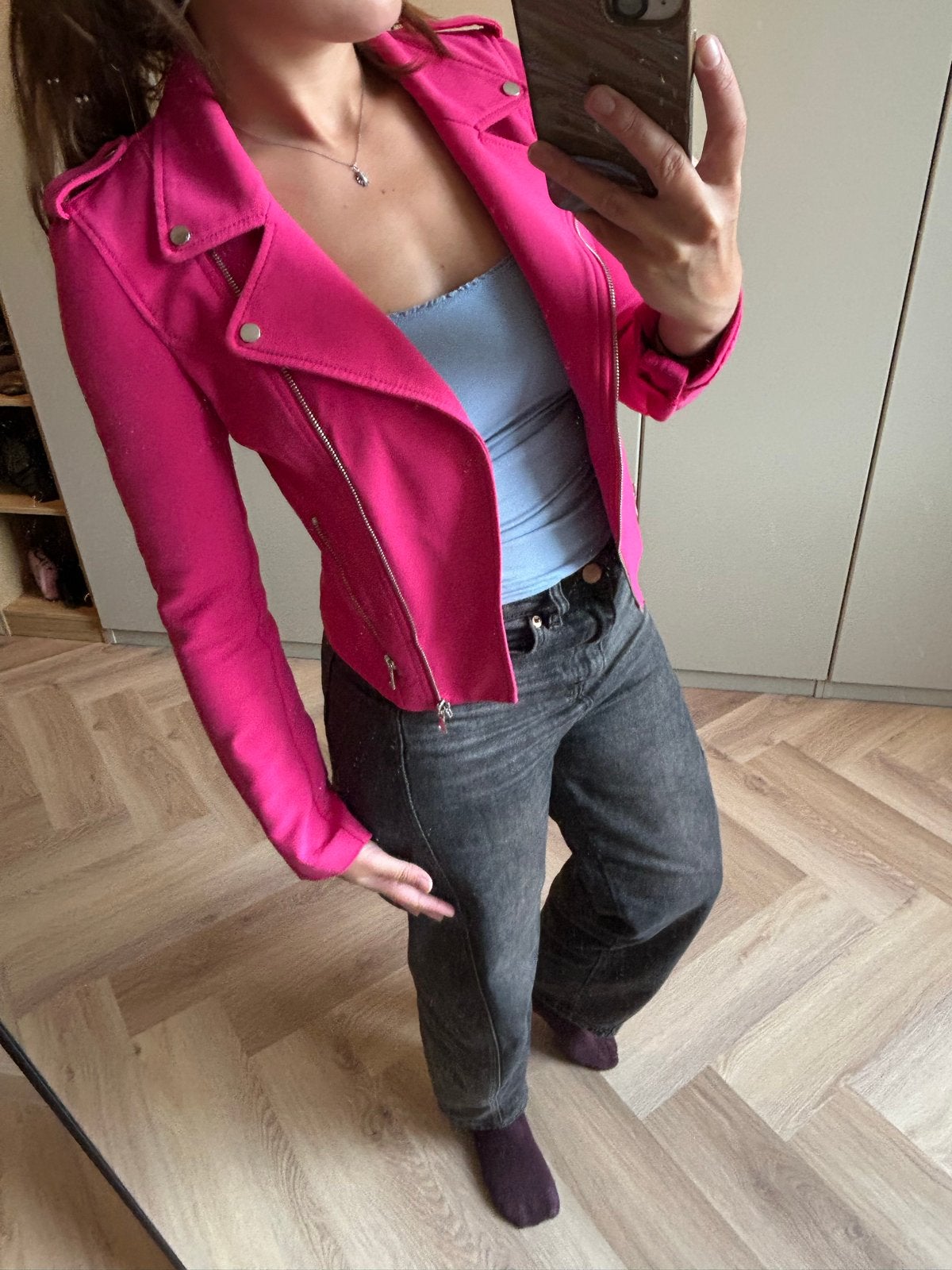 Roze bikerjack van TRAFALUC (Zara) - Maat XS, Verzenden, Gedragen, Maat 34 (XS) of kleiner, Roze