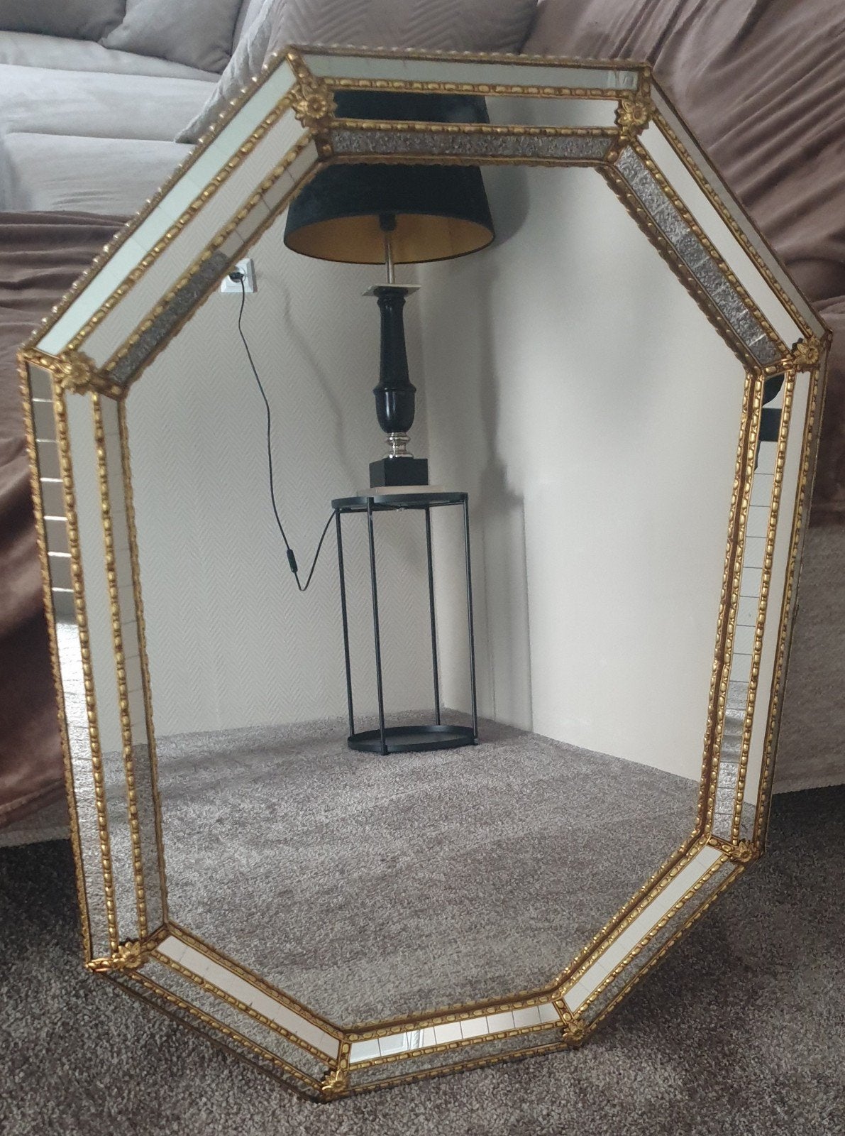 Gouden spiegel met console - Zo goed als nieuw, 100 tot 150 cm, Ophalen of Verzenden, Zo goed als nieuw, Overige vormen