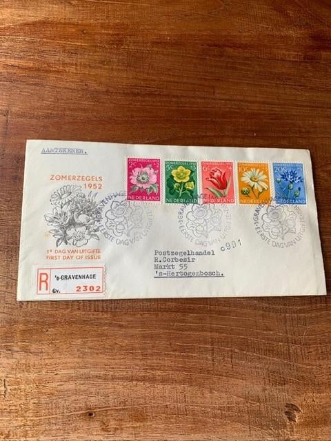 1e dag envelop Zomerzegels 1952, Postzegels en Munten, Postzegels | Nederland, Ophalen of Verzenden, Gestempeld