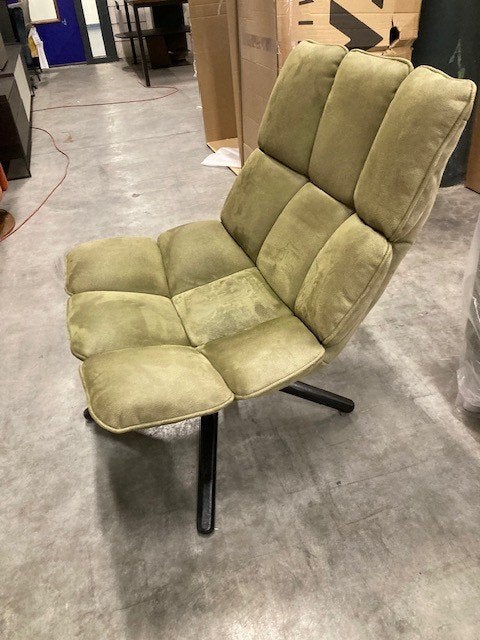 fauteuil stof groen modern op draaipoot ALS NIEUW, Minder dan 75 cm, Ophalen of Verzenden, Zo goed als nieuw, Stof