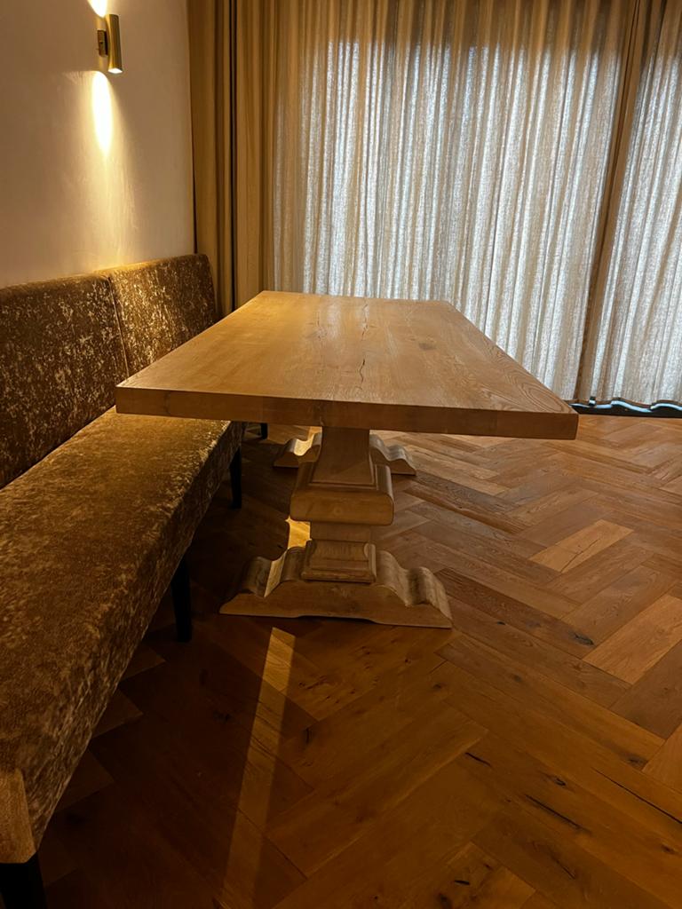 Robuuste Kloostertafel White Wash - 240x100x80 cm, Huis en Inrichting, Tafels | Eettafels, Ophalen, Gebruikt, 100 tot 150 cm, 200 cm of meer
