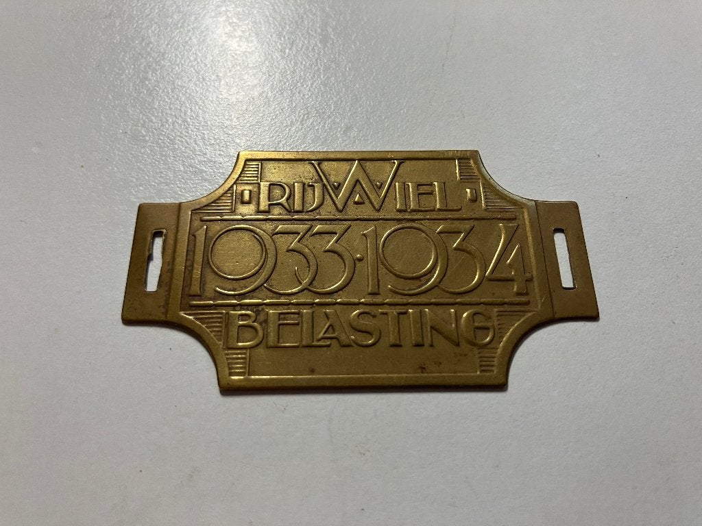 Zeldzaam Rijwielbelasting Plaatje 1933-1934, Ophalen of Verzenden, Gebruikt