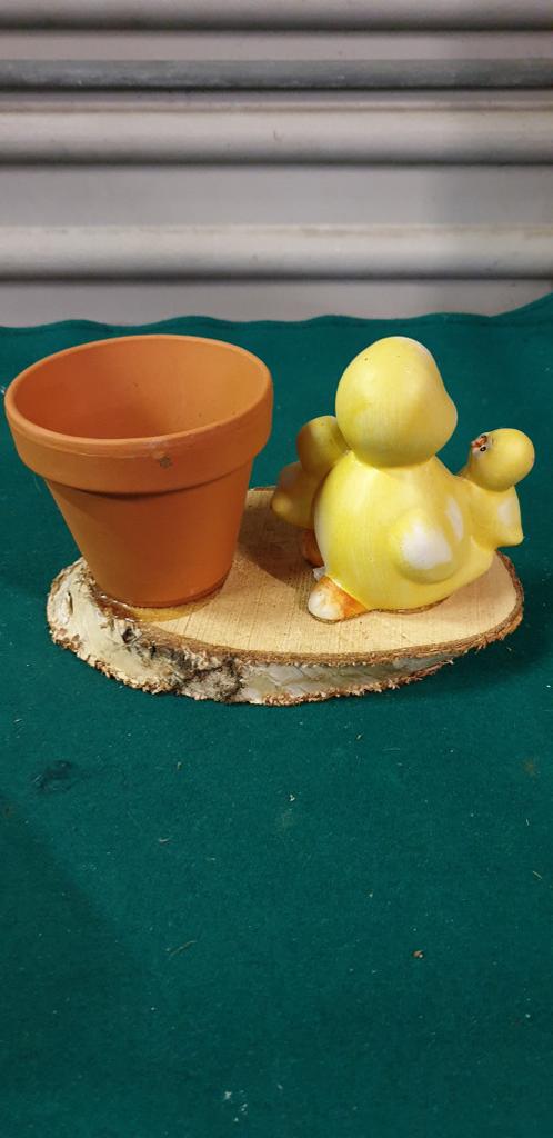 bloempot op boomstamm met kuikens, Ophalen of Verzenden, 'T Olde Gre-j, Info@toldegrej.nl, Endepoelstraat 20f Didam