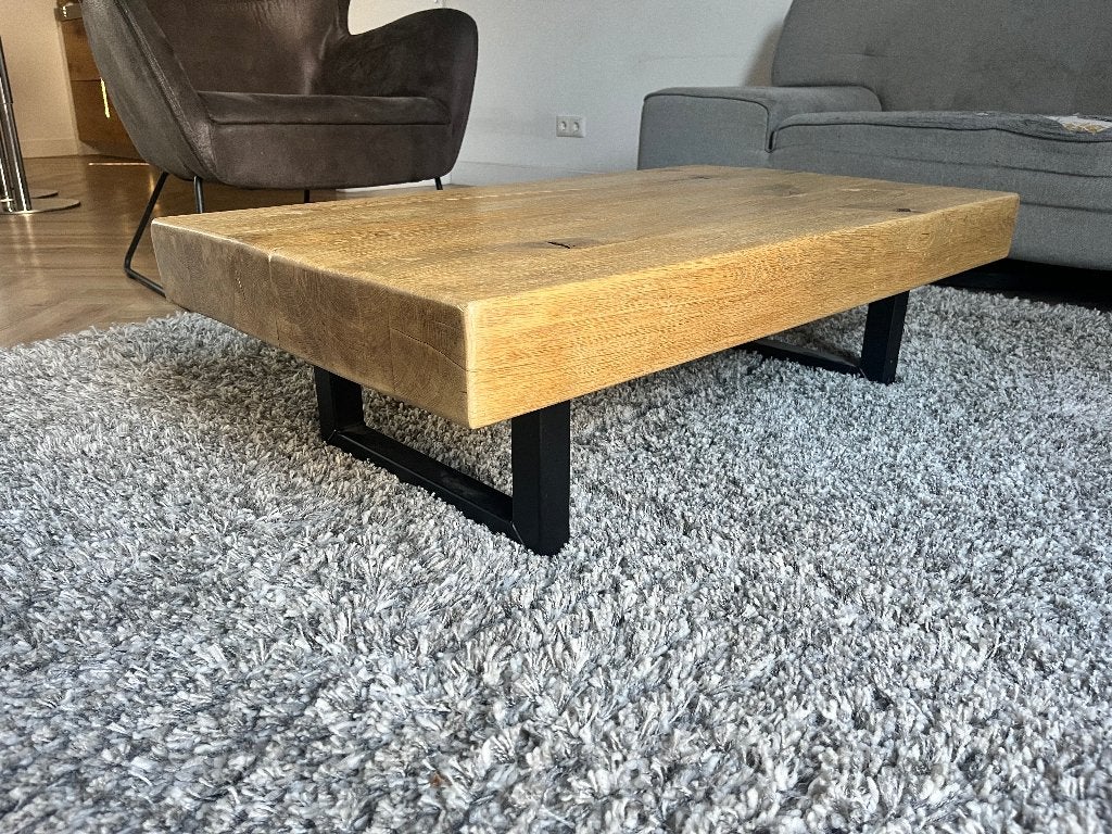 Industrieel eiken salontafel, Ophalen, 100 tot 150 cm, 50 tot 100 cm, Zo goed als nieuw