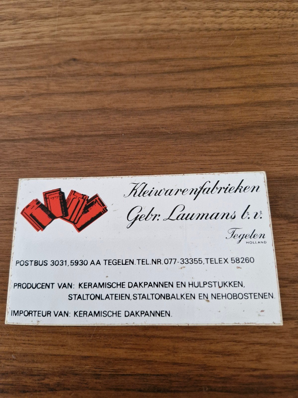 8548 Vintage sticker Gebr. Laumans b.v. Tegelen Holland, Ophalen of Verzenden, Gebruikt, Bedrijf of Vereniging