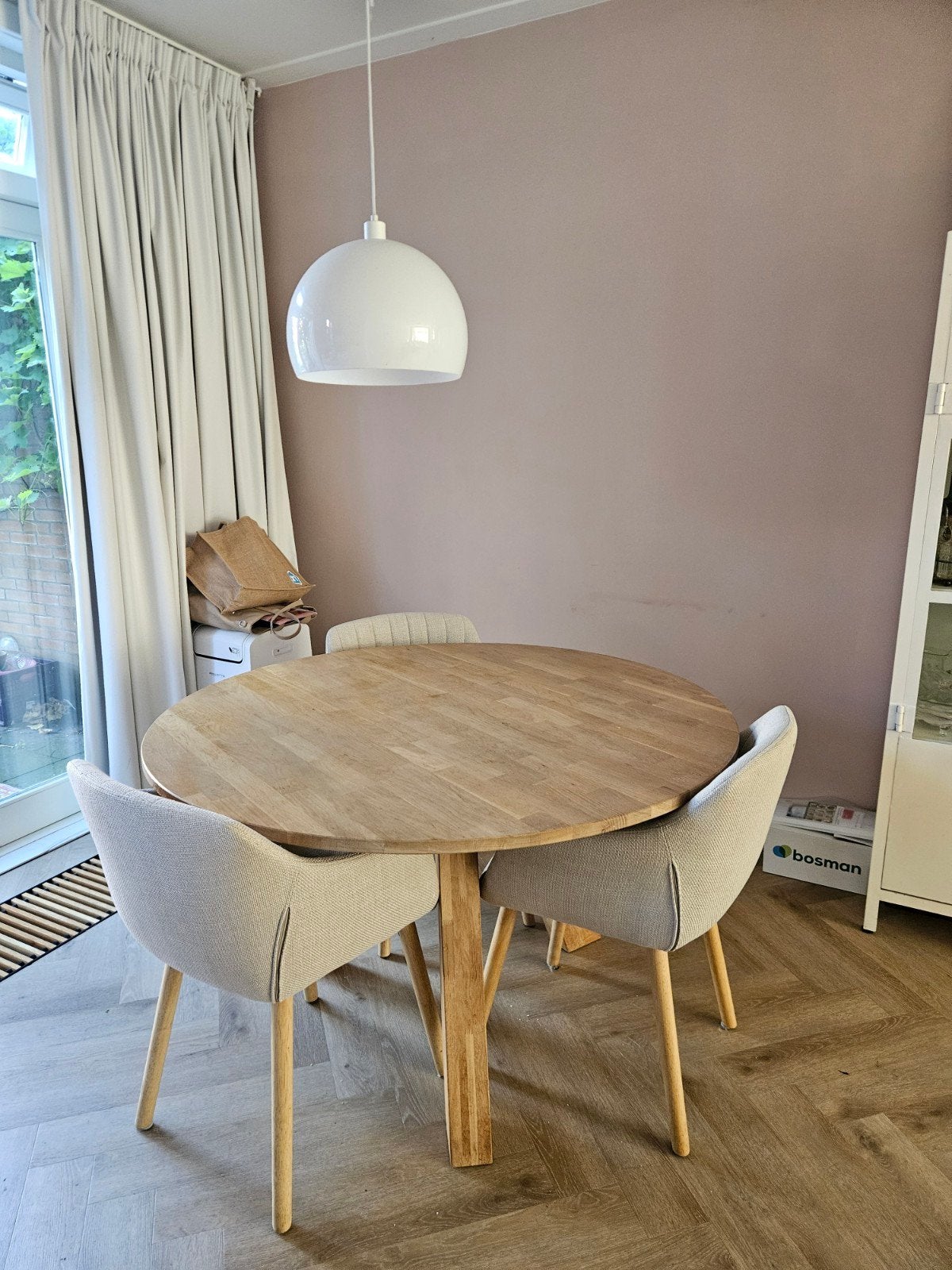 Ronde massief eiken eettafel scandinavisch 130 cm, Huis en Inrichting, Tafels | Eettafels, Ophalen, Rond, Zo goed als nieuw, 100 tot 150 cm