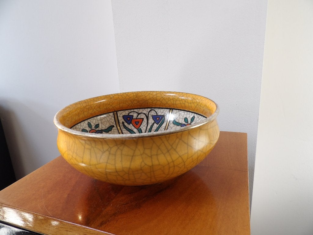 Craquelé aardewerk schaal Longwy stijl Belgisch/Frans, Ophalen of Verzenden