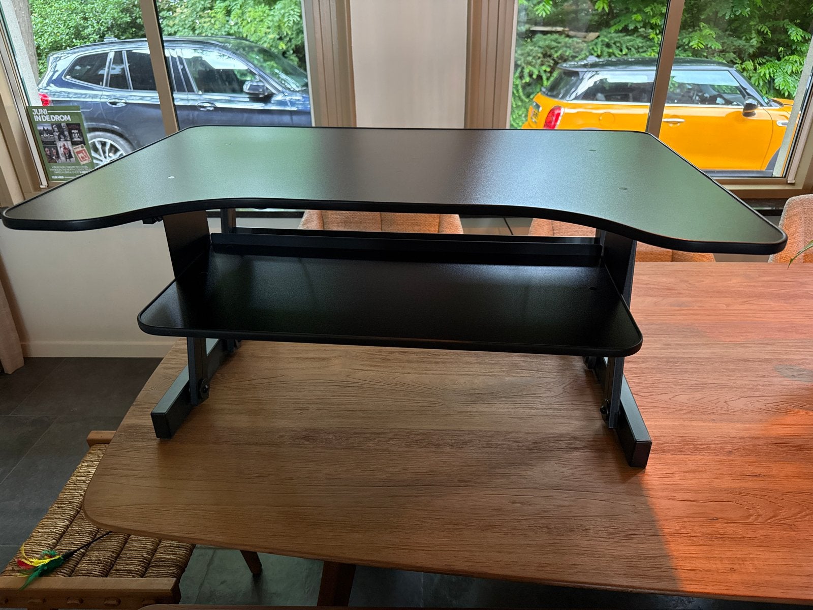 Zwart Zit-sta Bureau Opzetstuk - Ergonomisch, Ophalen, Gebruikt, Spaanplaat of MDF, In hoogte verstelbaar