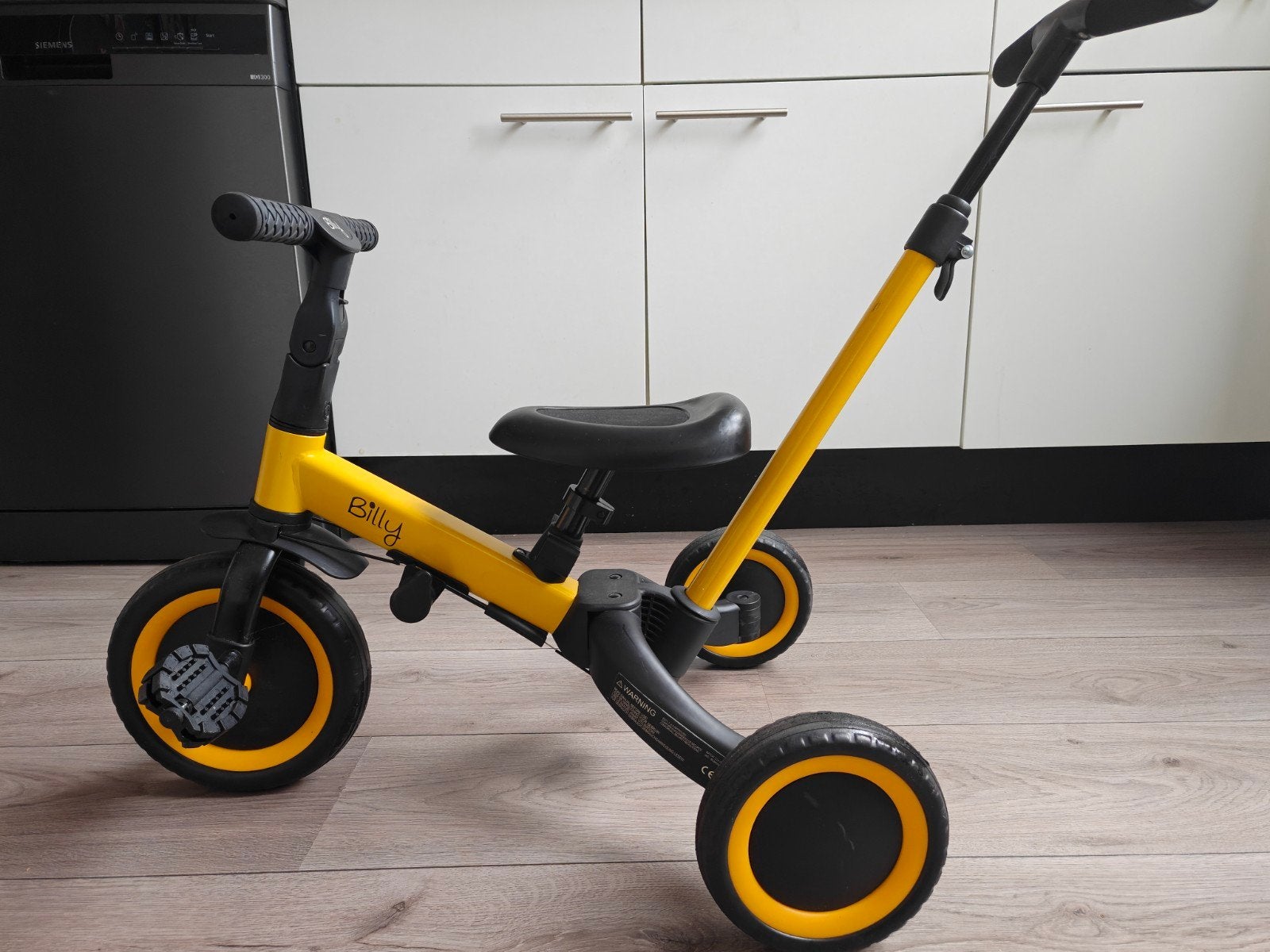 Billy 4-in-1 loopfiets/driewieler geel, Ophalen, Gebruikt, Billy