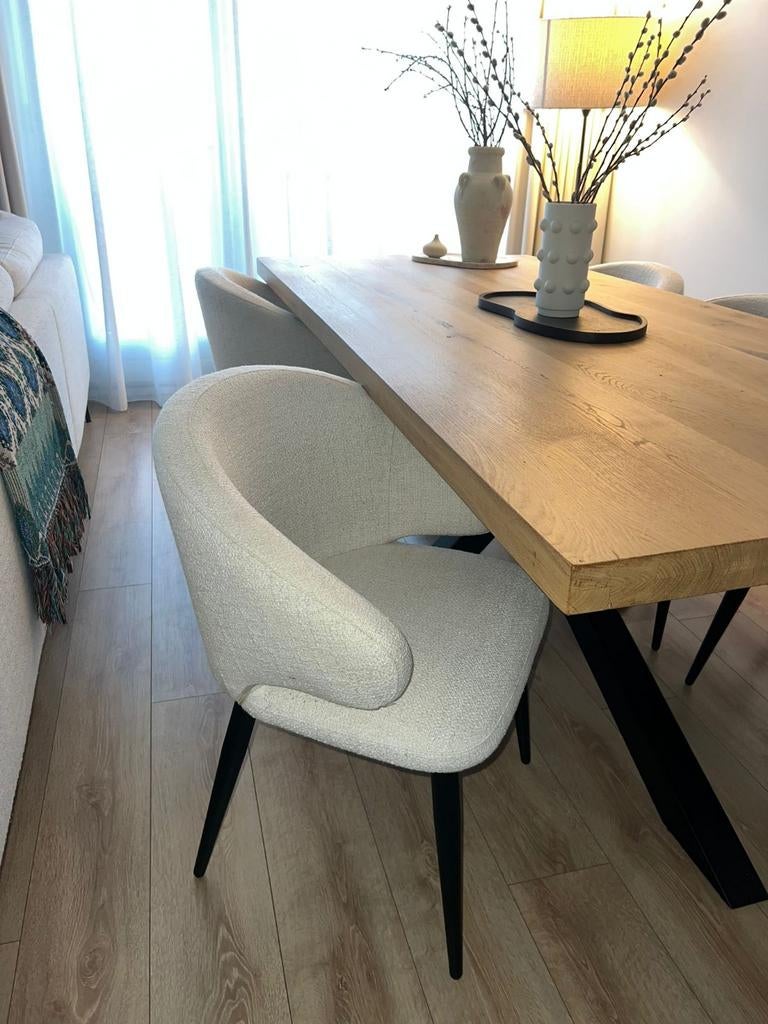 Eikenhouten eettafel met kruispoot 220x100 cm, Ophalen of Verzenden, Rechthoekig, 200 cm of meer, 100 tot 150 cm