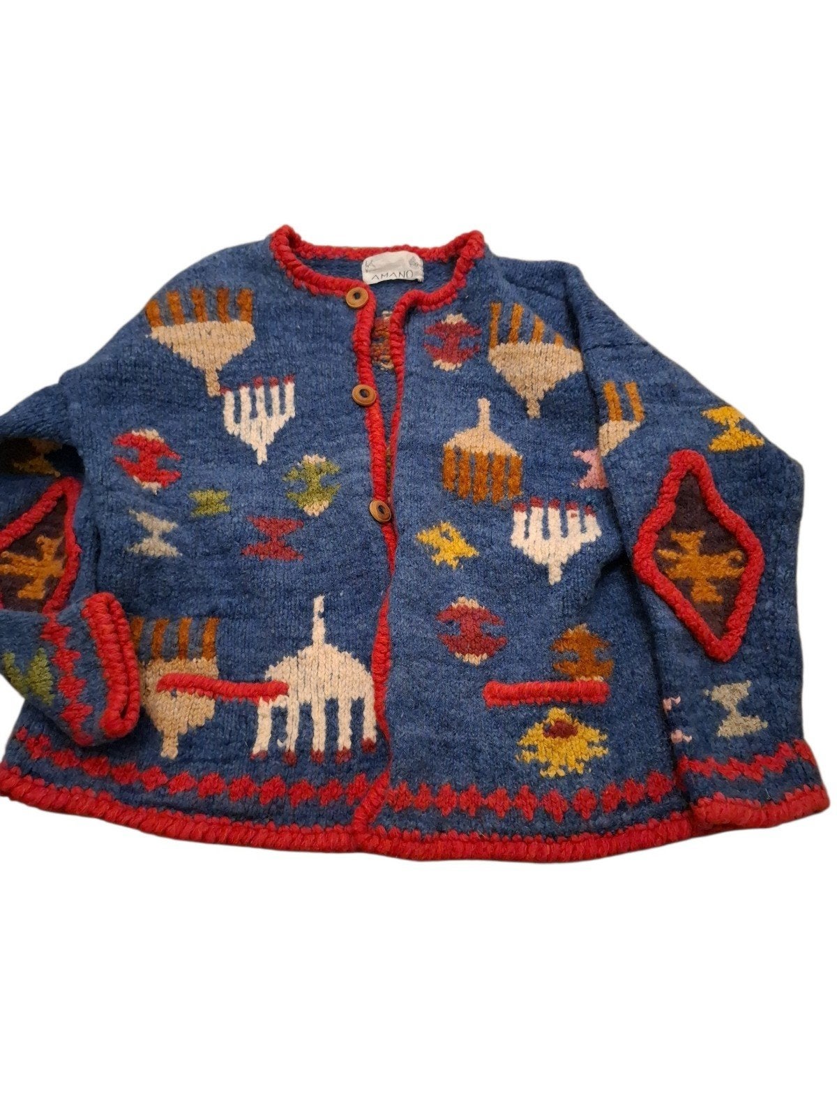 Amano 1995 Speels Gebreid Vest van Biologisch Katoen, Maat 38/40 (M), Blauw, AMANO, Nieuw