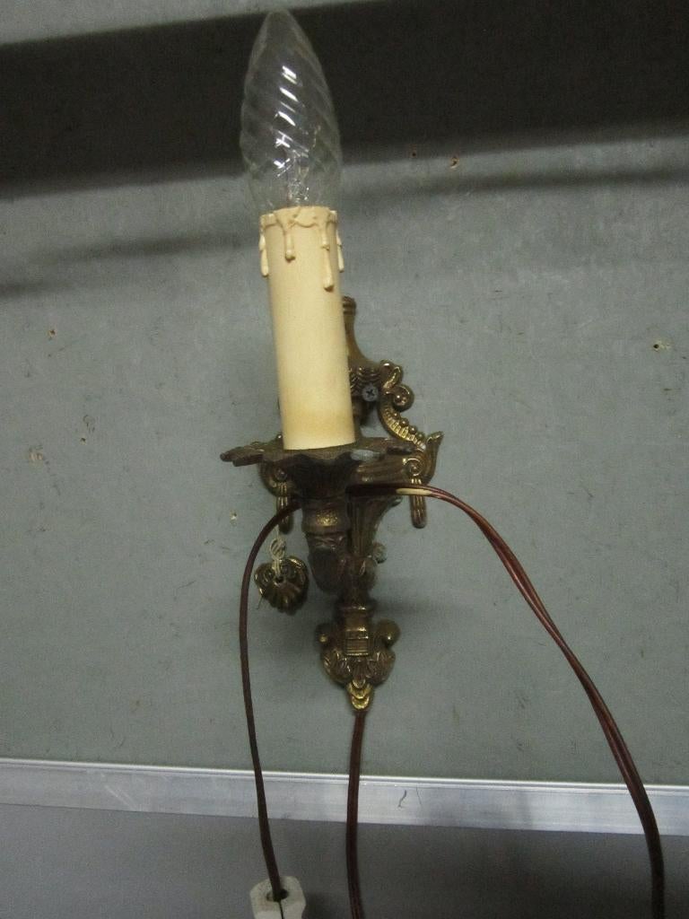 KOPEREN GEEL WAND LAMP ANTIEK UIT JAREN 50, Ophalen of Verzenden