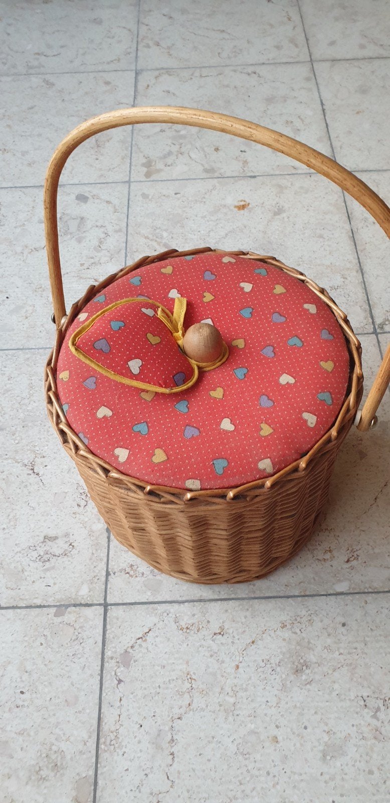 Vintage Naaimandje met Hartjespatroon - 20 x 25 cm, Ophalen of Verzenden, Zo goed als nieuw, Overige typen