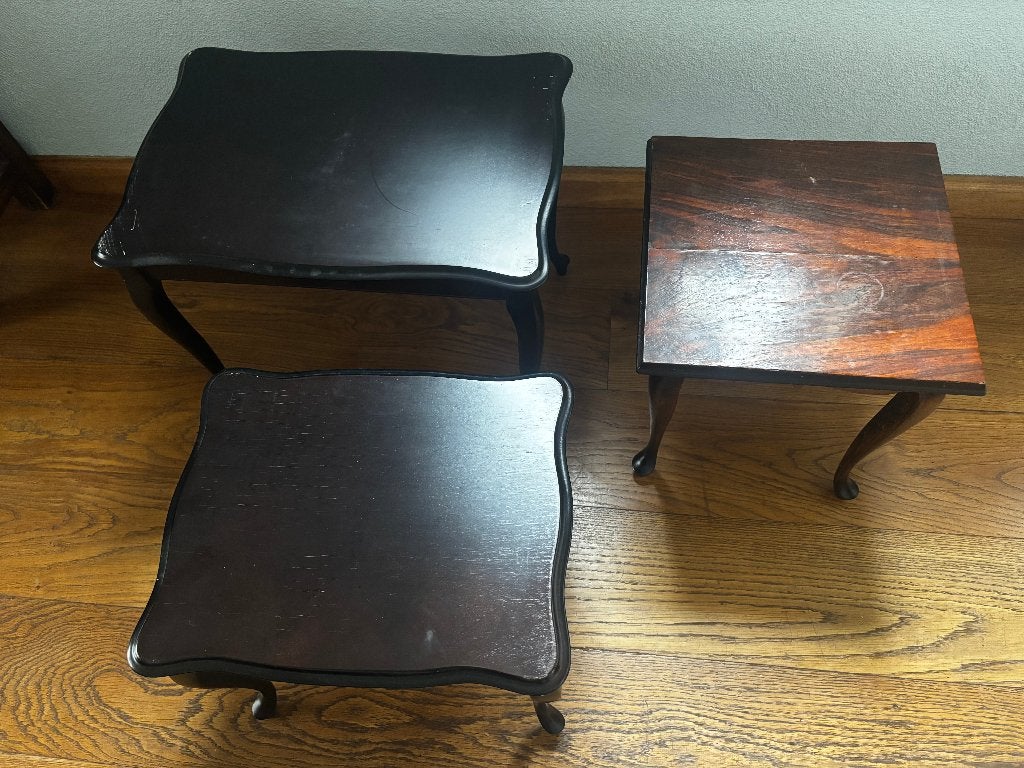 3 bijzettafels, hout, klassieke stijl, Minder dan 55 cm, Gebruikt, Rechthoekig, Hout