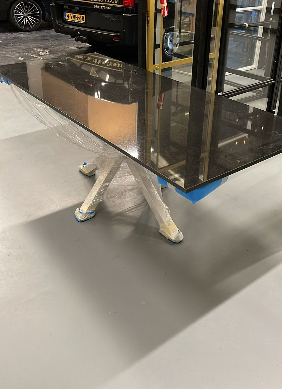 Eettafel, stalen matrix poot onderstel, breedte blad  Nieuw, Rechthoekig, Nieuw, 200 cm of meer, 50 tot 100 cm