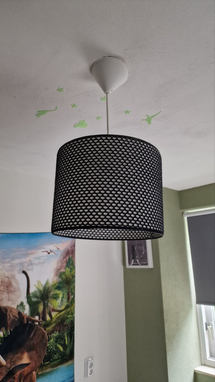 Zwarte hanglamp met stoffen kap, Ophalen, Gebruikt, Textiel, E27 (groot)
