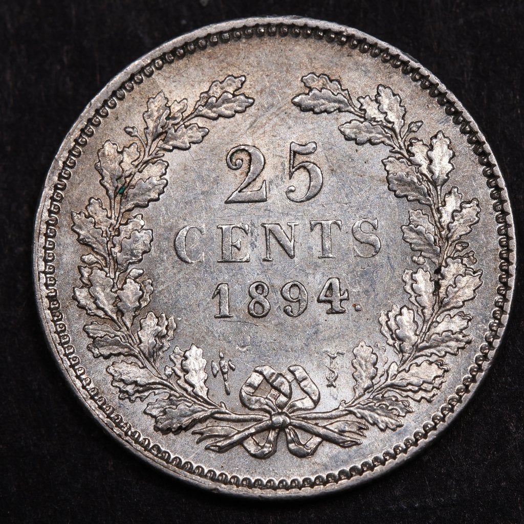 25 cent 1894. Pr., Zilver, 25 cent, Ophalen of Verzenden, Koningin Wilhelmina