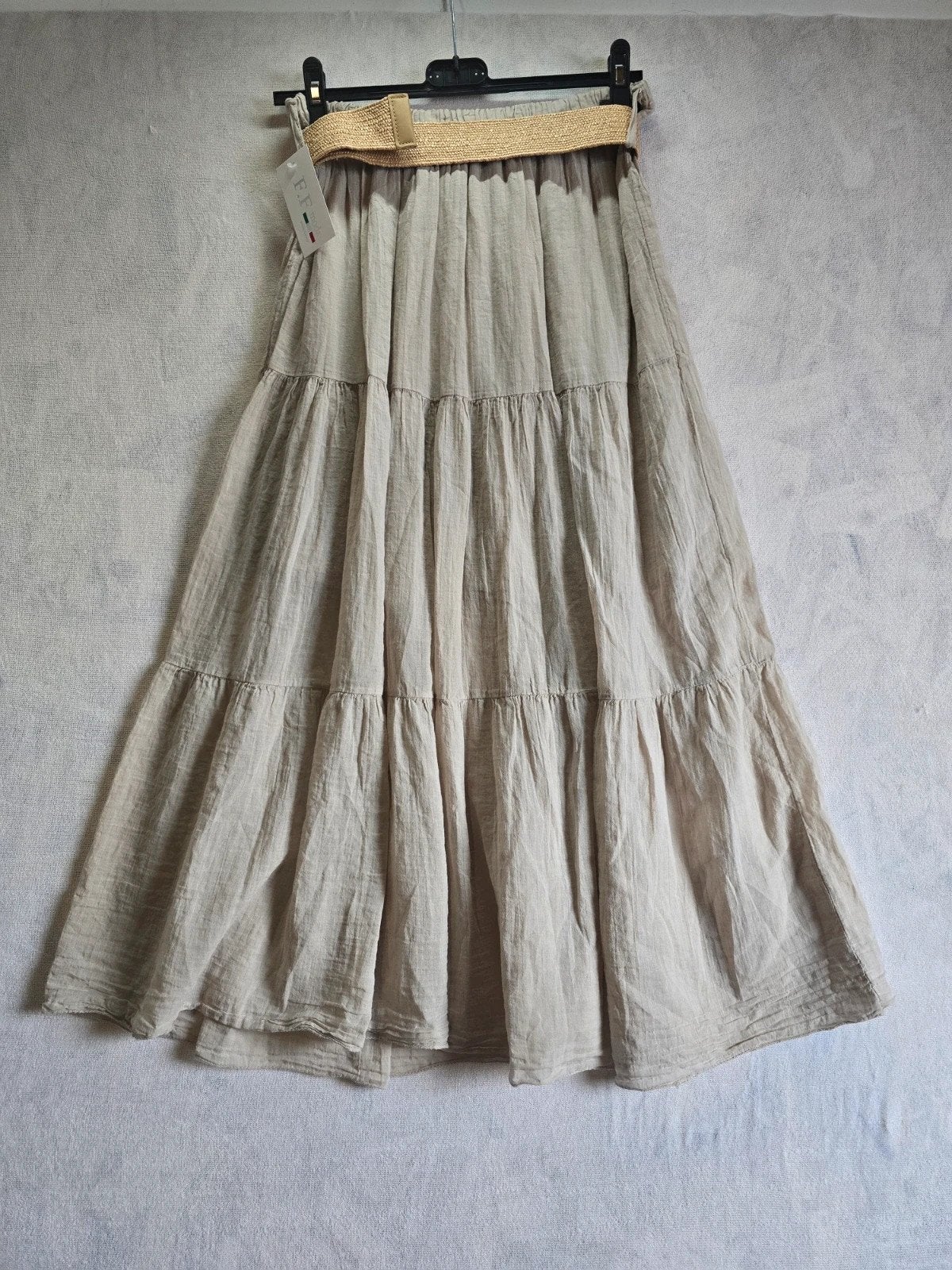 Beige Boho Maxi Skirt with Straw Belt, Beige, Ophalen of Verzenden, Zo goed als nieuw, Beige