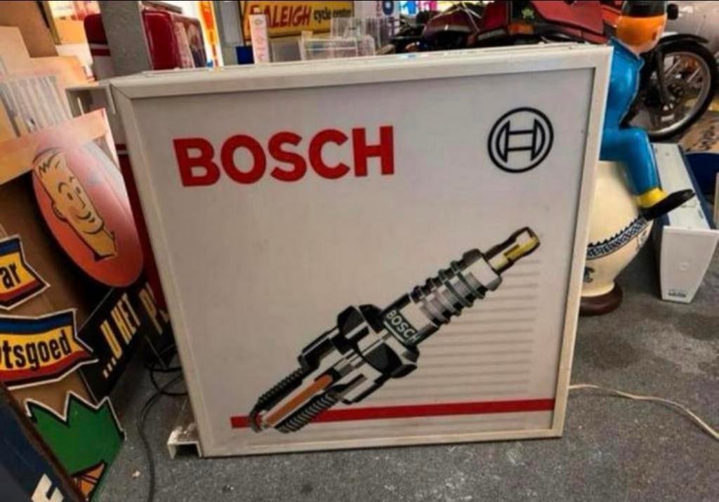 Vintage Bosch Bougie Lichtbak - Reclamebord, Ophalen, Gebruikt, ., Lichtbak of (neon) lamp