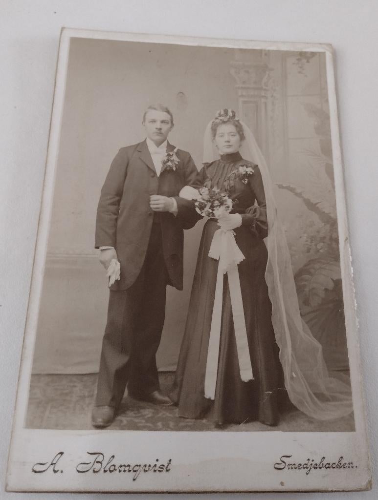oude foto huwelijk-zwarte trouwjurk, Ophalen of Verzenden, Voor 1940, Gebruikt, Overige onderwerpen