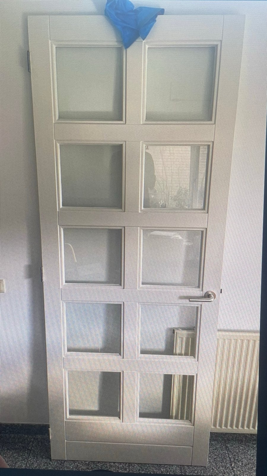 Witte binnendeur met glaspanelen, Ophalen, Gebruikt, 80 tot 100 cm, 215 cm of meer