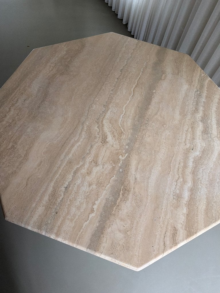 Eettafel marmer travertine, Ophalen, Steen, Zo goed als nieuw, Vijf personen of meer