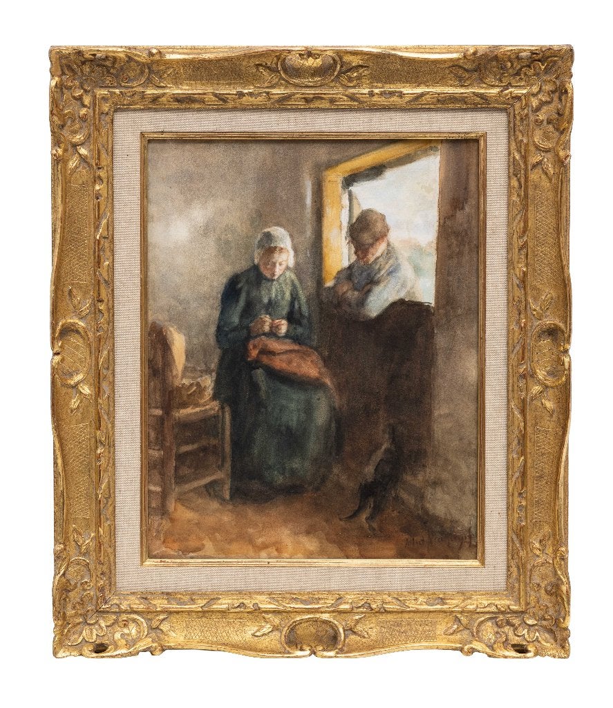 Albert Neuhuys – grote aquarel, Ophalen, Portret of Personen, Bijzondere lijst, Impressionistisch