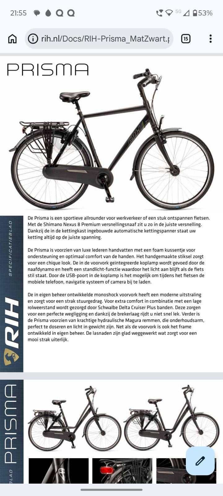 GEZOCHT: Rih prisma herenfiets 65 vanaf 2024. 8 vers. NIEUW, 65 cm of meer, Ophalen, Zo goed als nieuw, Overige merken