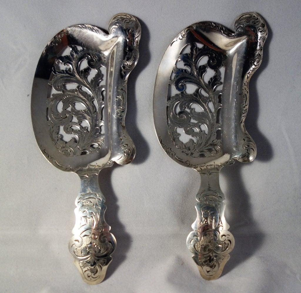 Set van 2 Antiek Zilveren Natfruitscheppen - Biedermeier, Ophalen of Verzenden