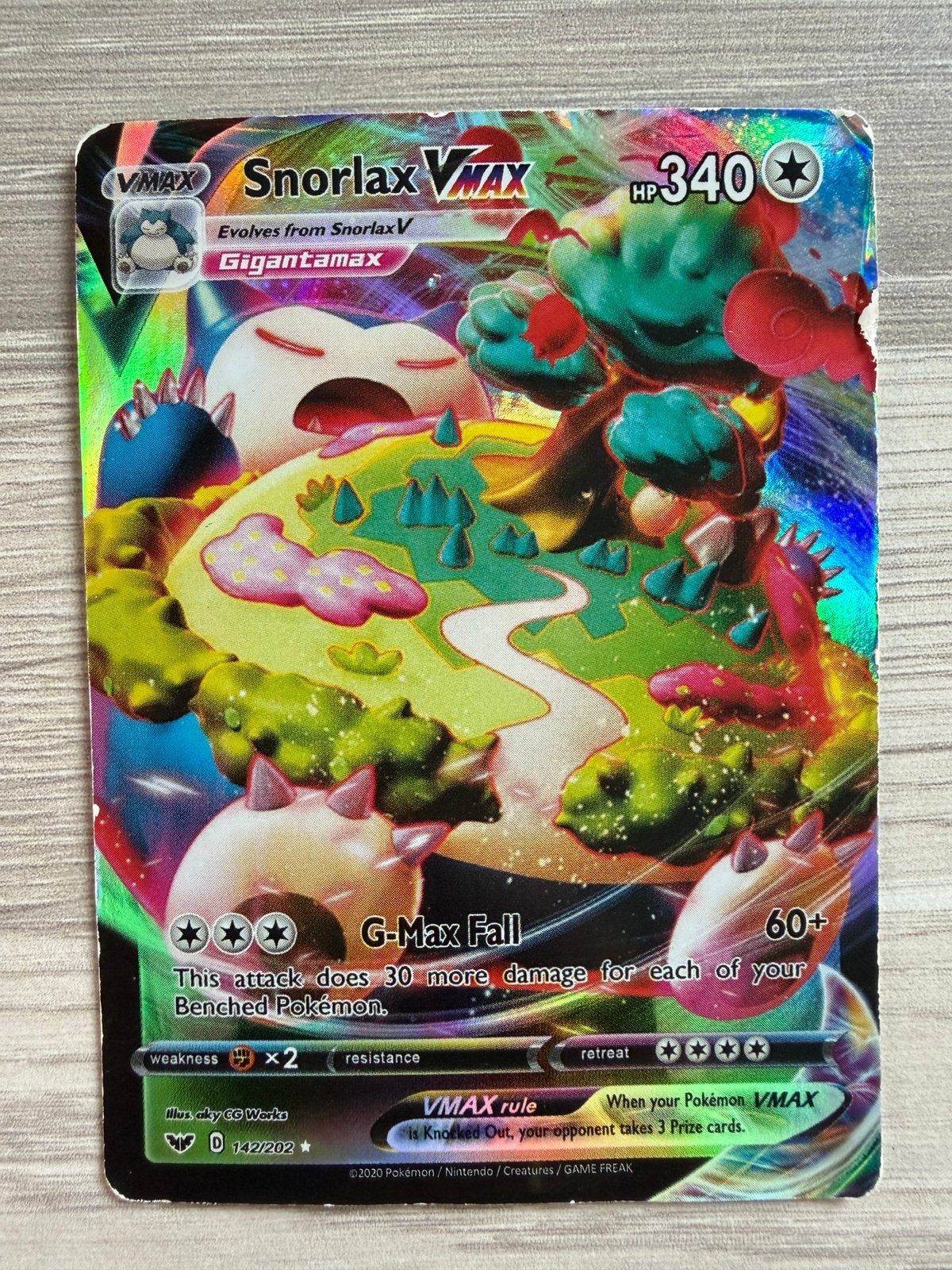 Snorlax Vmax Rainbow #142/202, Ophalen of Verzenden, Zo goed als nieuw, Losse kaart