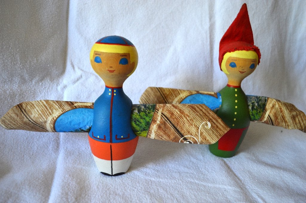 2 Leuke Houten Vintage Zweedse PEG DOLLS (servethouders), Ophalen of Verzenden, Zo goed als nieuw, Pop
