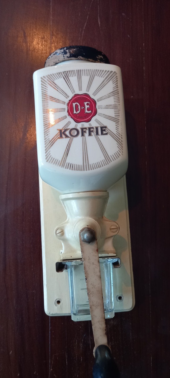 Vintage DE Koffie wandkoffiemolen - Glasje beschadigd, Antiek en Kunst, Antiek | Keukenbenodigdheden, Ophalen of Verzenden