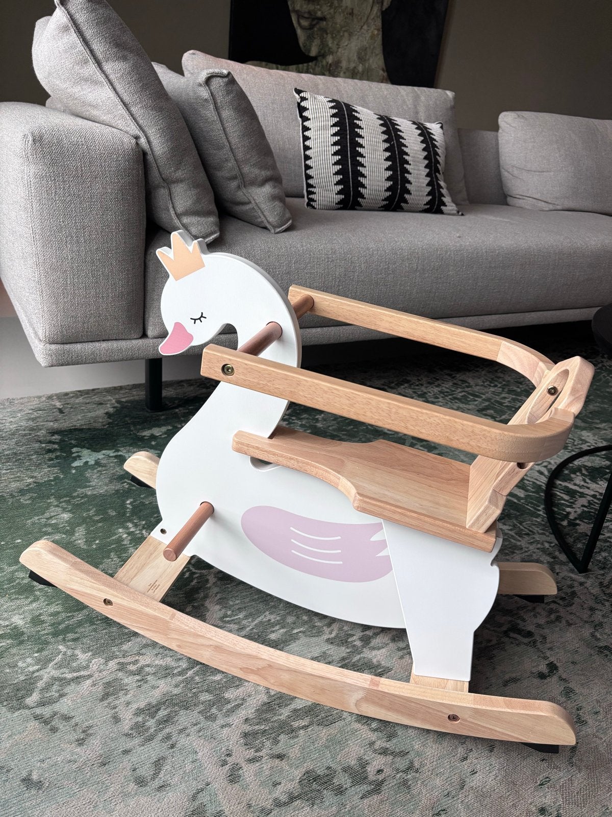 Nieuw! Houten schommeldier zwaan, Kinderen en Baby's, Speelgoed | Babyspeelgoed, Ophalen, Zo goed als nieuw, Overige typen